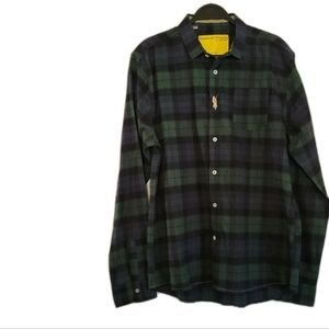 Men's Green and Blue Plaid Casual Button Down Shirt